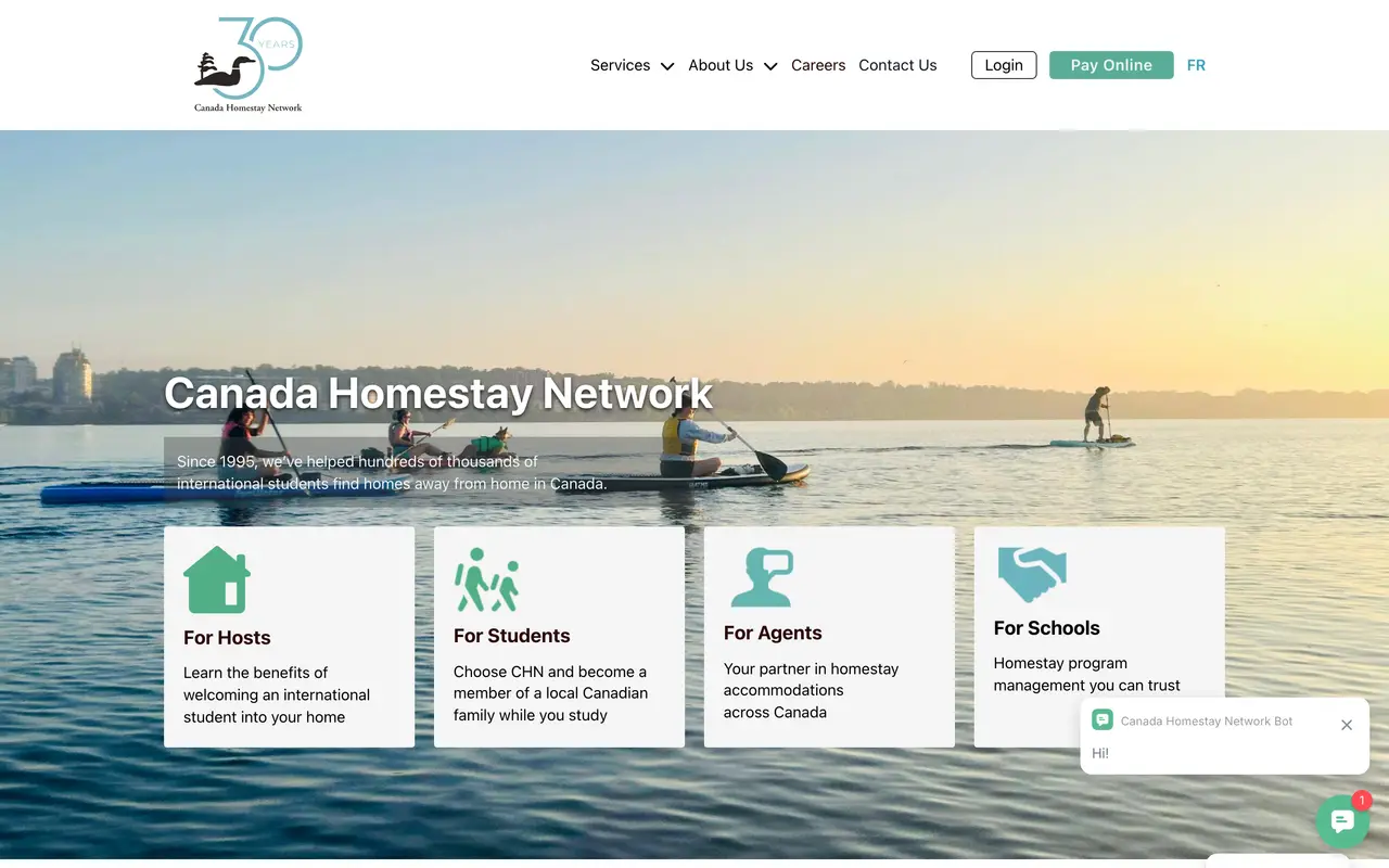 Screenshot of the Canada Homestay Network website